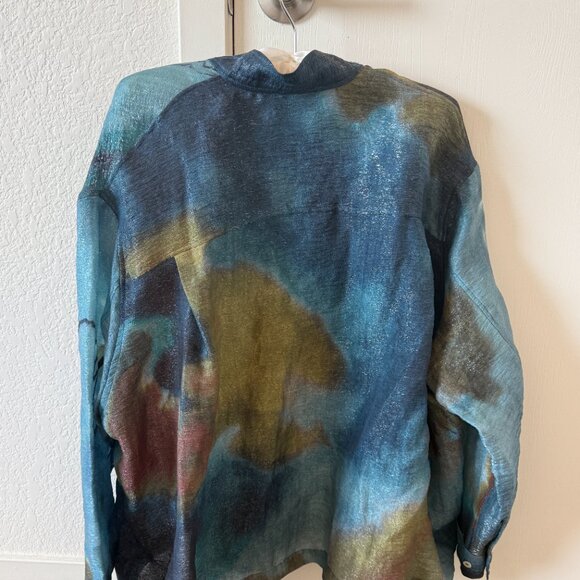 Lemaire PRINTED BLOUSE WITH SCARF AQUA SILK JACQUARD PRINT - Picture 4 of 6